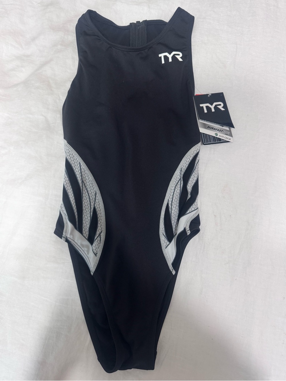 TYR Black and White Athletic One-Piece Swimsuit